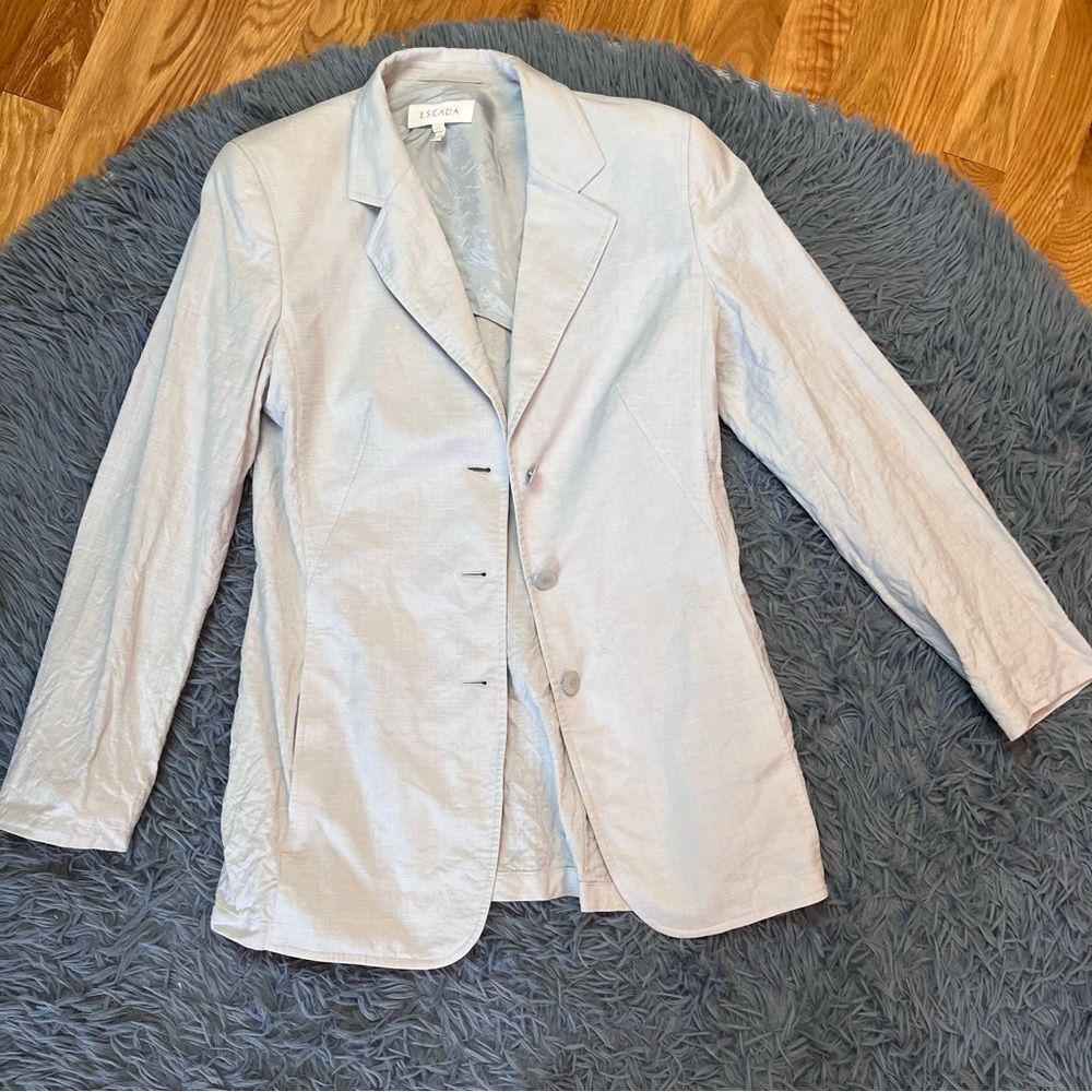 Escada Light Blue Silk Linen Blazer Jacket Size S